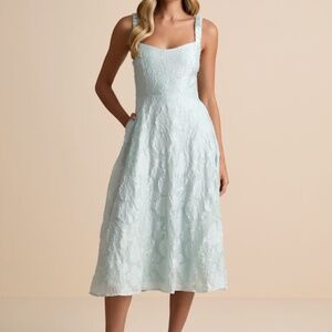 Lulus Pristine Muse Mint Green Jacquard Skater Midi Dress - Size L